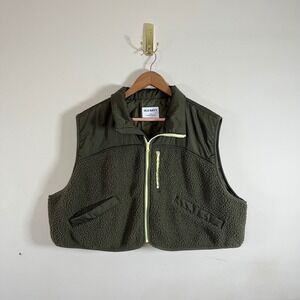 Old Navy Cropped Sherpa Vest Zip Up Olive Green Womens XXL Gorpcore  Granola